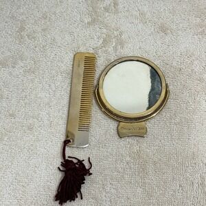 Vintage Finesse La Model Gold Tone Hand Mirror Comb Vanity Grooming Set Italy